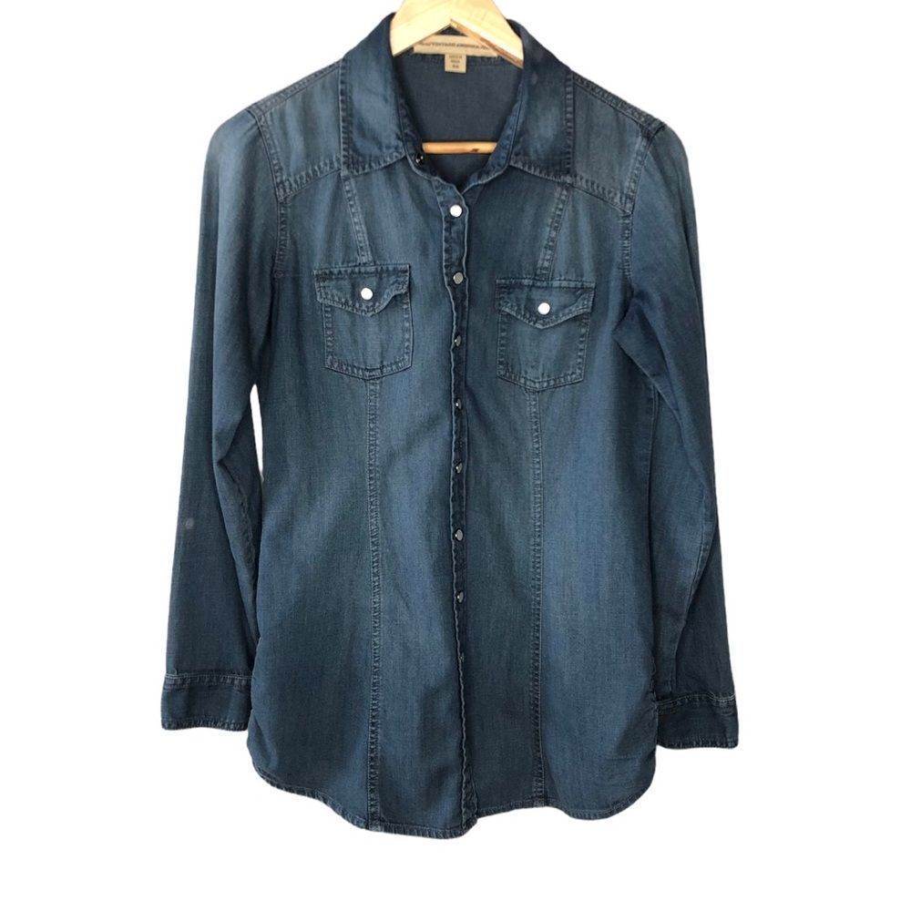 Nine West Vintage America Pearl Snap Denim Tunic sz XS